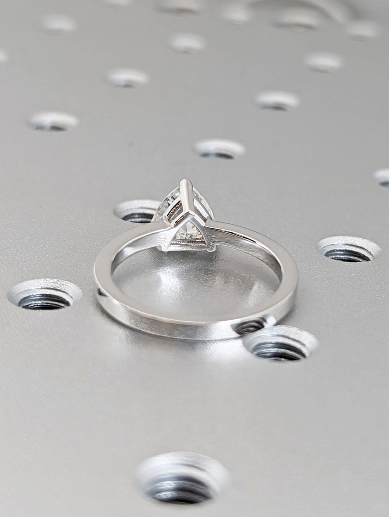 14k White Gold Trillion Cut Solitaire Engagement Ring, Wedding Ring, Bridal Ring, Man Made Diamond Simulant, Lab Created Moissanite, 1.5 ct