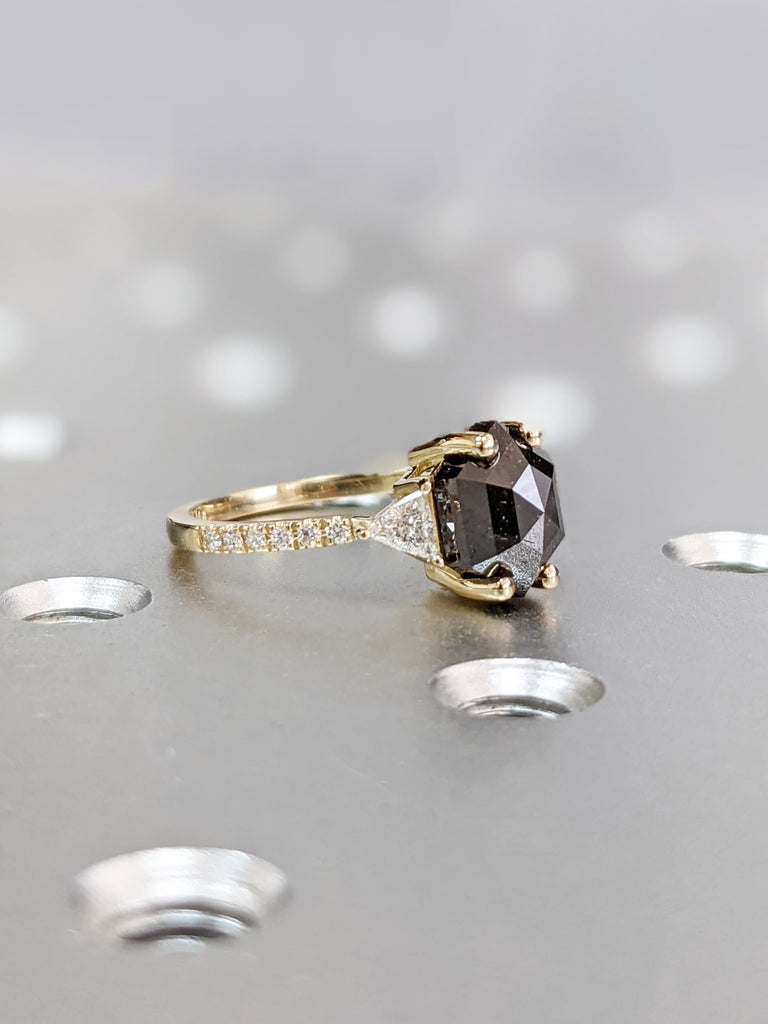 Art Deco Salt and Pepper Engagement Ring, Vintage Hexagon Shaped Black Diamond Ring, Salt and Pepper Promise Anniversary Ring, Birthday Gift