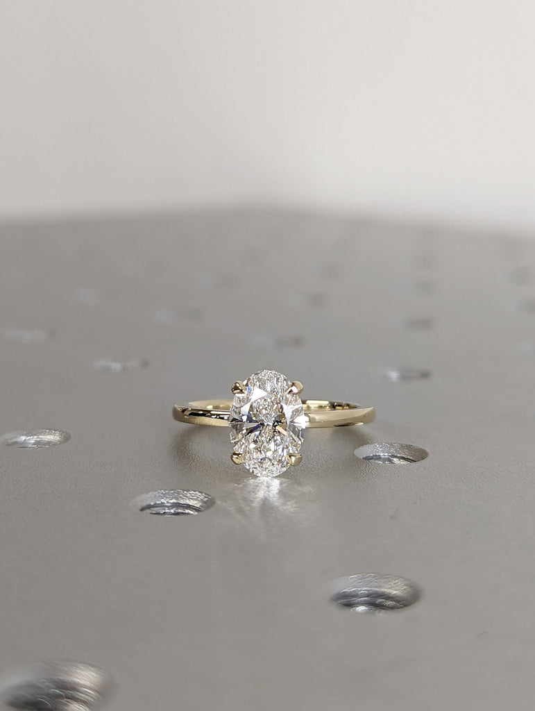 2cts Moissanite Oval Engagement Ring, Oval Moissanite and Solitaire Wedding Ring, Yellow Gold Moissanite Ring