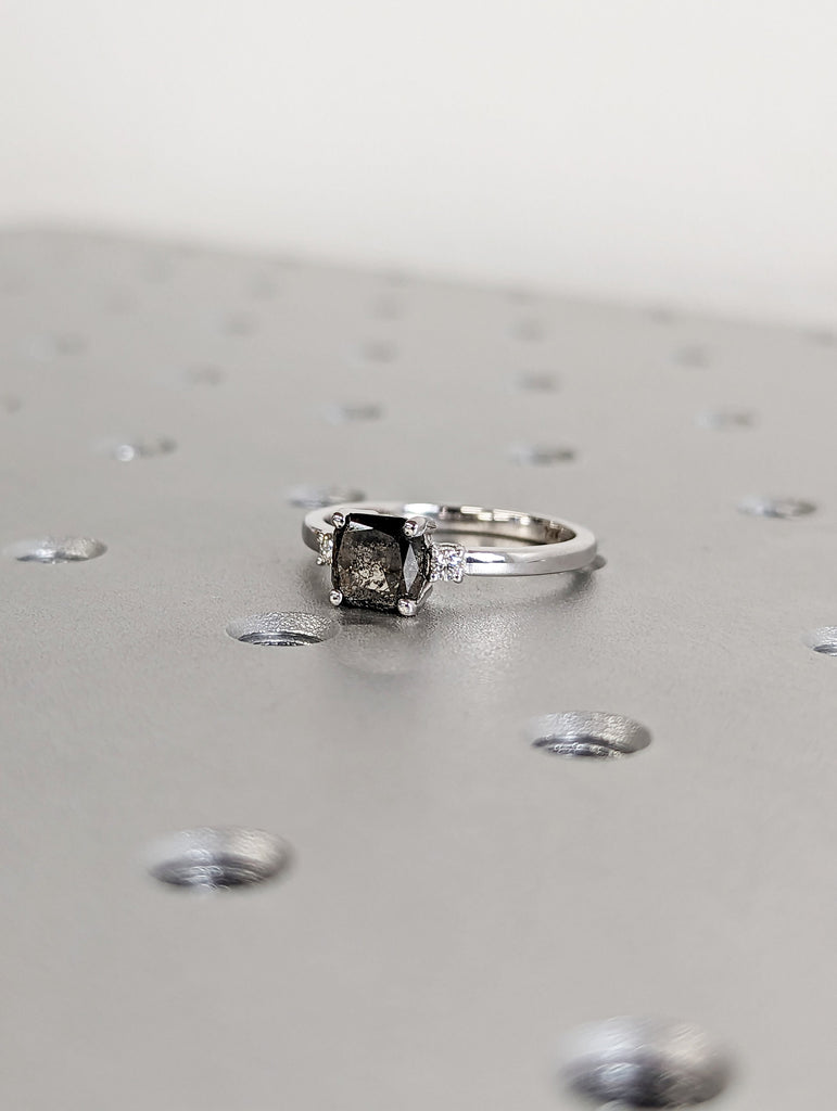 Salt And Pepper Diamond Cushion Ring, Salt And Pepper Diamond Vintage Engagement Ring, Vintage Cushion Ring, Raw Diamond Ring, Raw Cushion