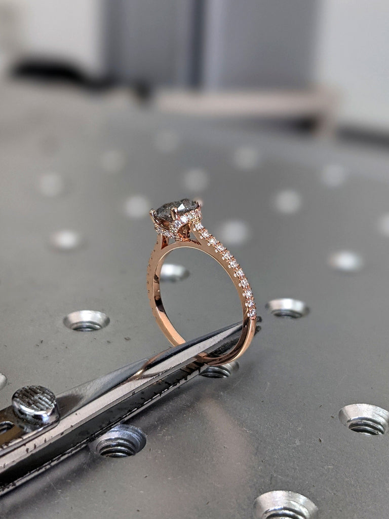 Salt and pepper engagement ring round cut vintage engagement ring prong set ring diamond ring rose gold anniversary ring