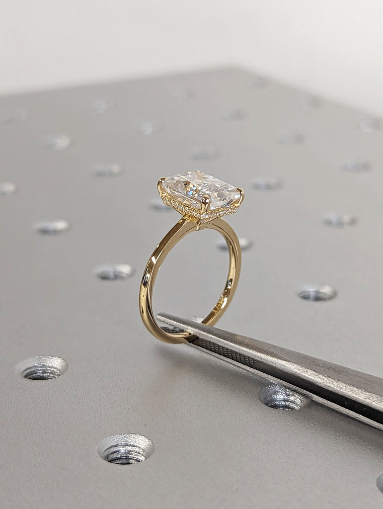 Vintage Hidden Halo Diamond Ladies Ring, Anniversary Gift, 3CT Radiant Lab Diamond Wedding Ring, Simulated Diamond Engagement Ring, Art Deco