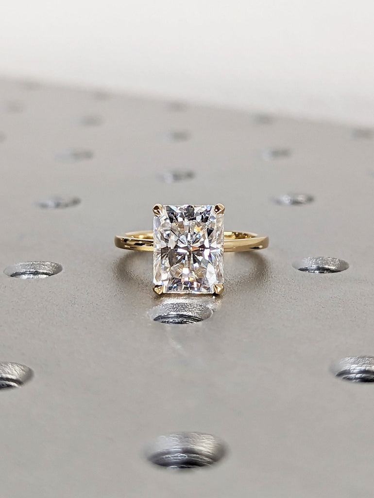 Hidden Halo Radiant Cut Solitaire Engagement Ring, Radiant Cut Engagement Ring, Radiant Cut Ring, 3Ct Solid 18k Moissanite Engagement Ring