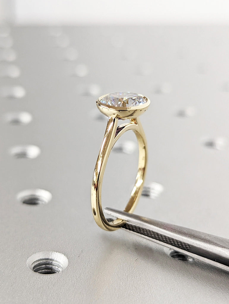 Round Bezel Solitaire Ring Brilliant Cut Lab Diamond Engagement Ring Dainty Promise Bezel Ring Solitaire Bezel Ring Lab Grown Diamond