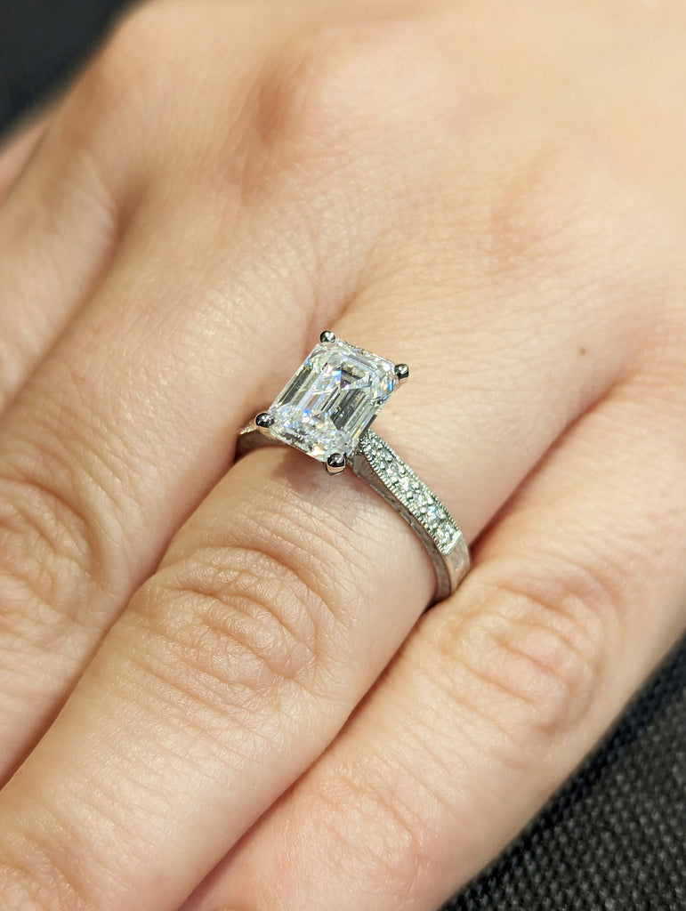 Vintage Engagement Ring 14k gold hand engraved ring, moissanite engagement ring, vintage ring, hand engraving