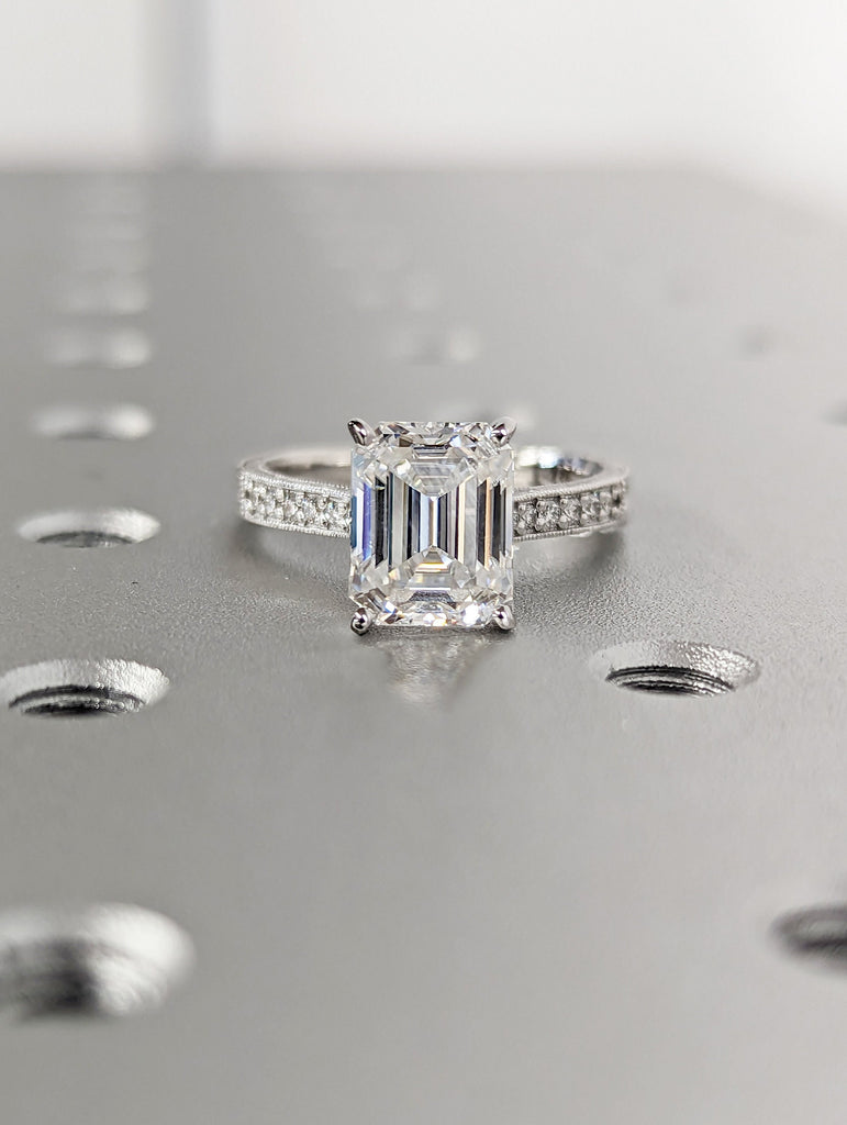 Vintage Engagement Ring 14k gold hand engraved ring, moissanite engagement ring, vintage ring, hand engraving
