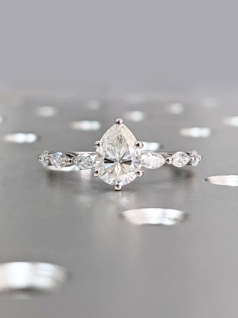 Pear shaped Moissanite engagement ring white gold unique Cluster engagement ring women vintage Marquise Moissanite Promise ring Solitaire