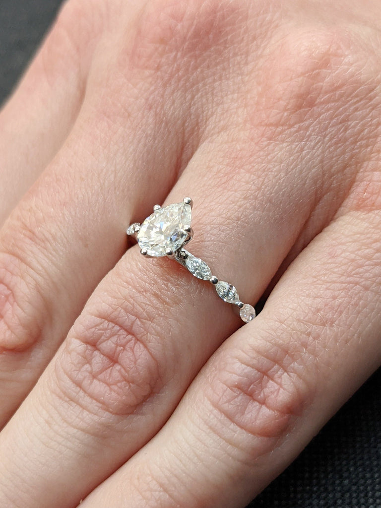 Pear shaped Moissanite engagement ring white gold unique Cluster engagement ring women vintage Marquise Moissanite Promise ring Solitaire