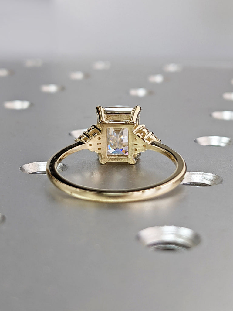 Handmade Custom Ring/ 2.5 Carat Emerald Cut Moissanite Engagement Ring/ 4 Prongs Wedding Promise Ring/ 14K Solid Gold Ring/ Stacking Rings