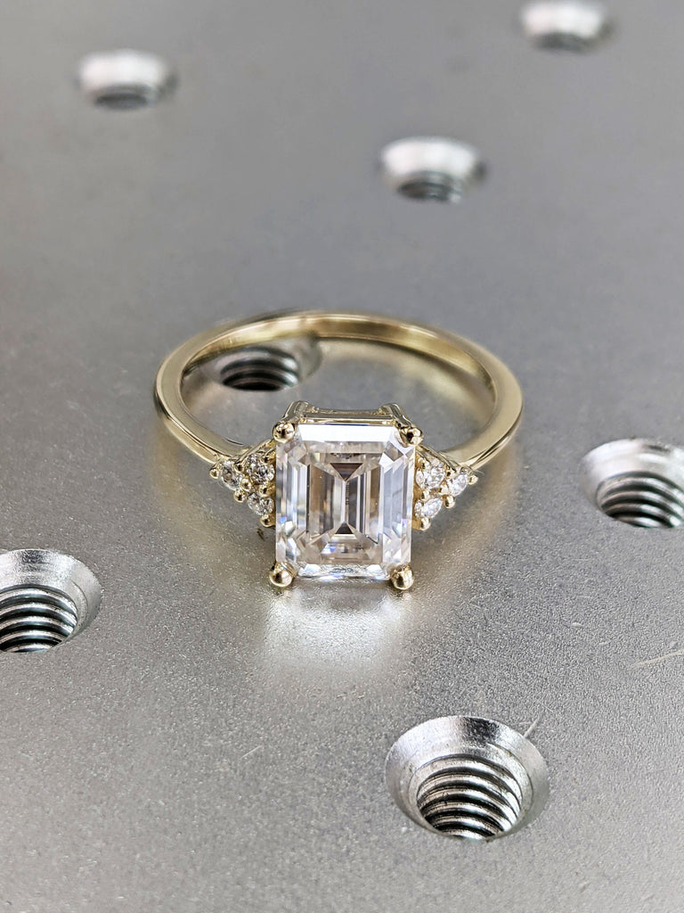 Handmade Custom Ring/ 2.5 Carat Emerald Cut Moissanite Engagement Ring/ 4 Prongs Wedding Promise Ring/ 14K Solid Gold Ring/ Stacking Rings