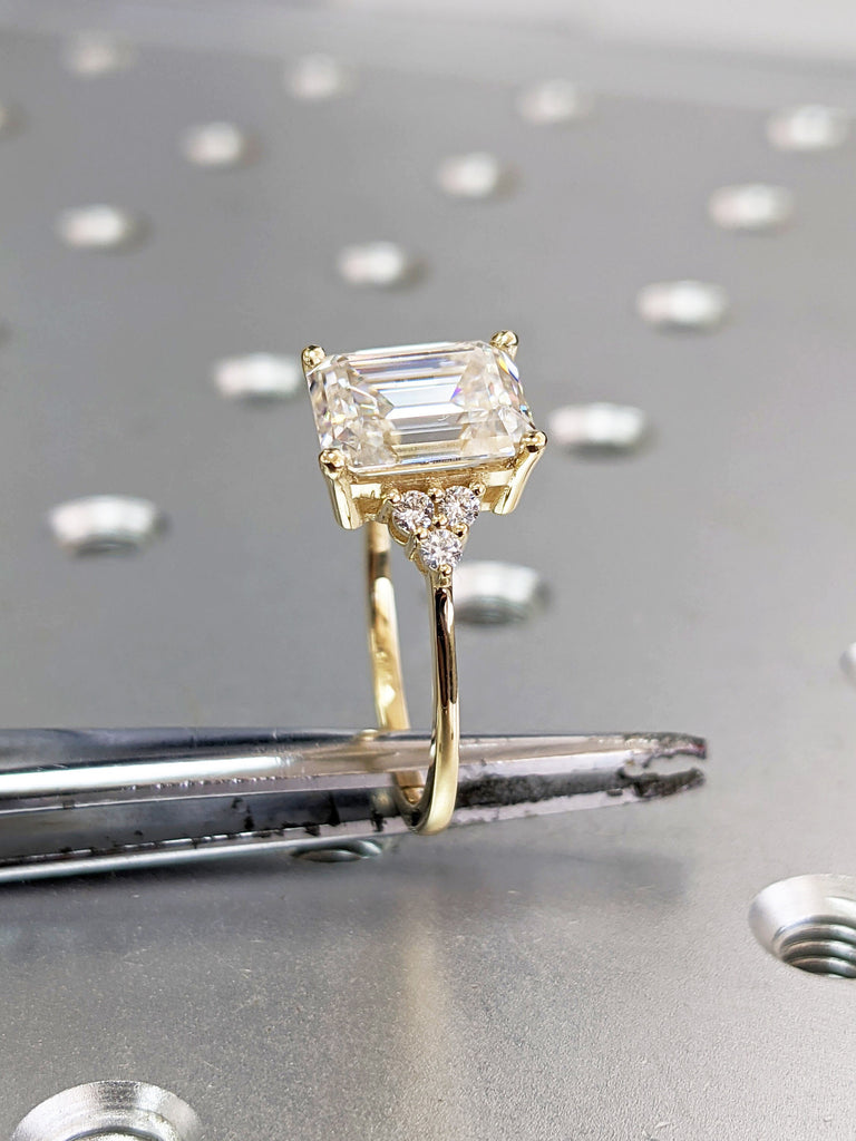 Handmade Custom Ring/ 2.5 Carat Emerald Cut Moissanite Engagement Ring/ 4 Prongs Wedding Promise Ring/ 14K Solid Gold Ring/ Stacking Rings