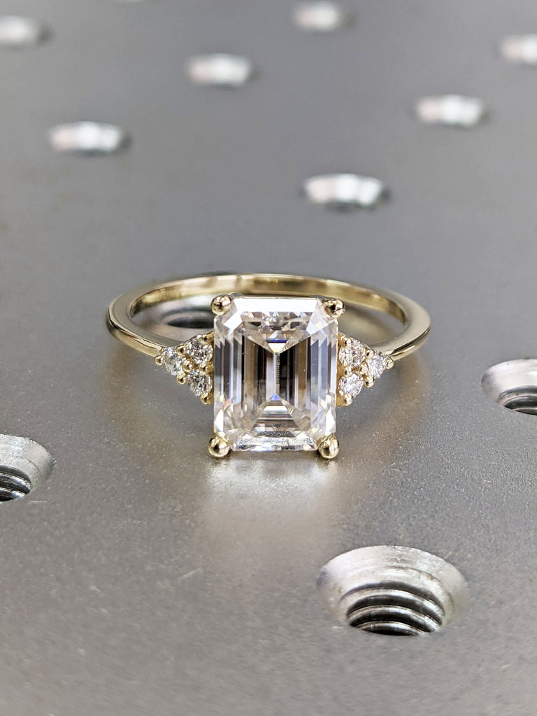Handmade Custom Ring/ 2.5 Carat Emerald Cut Moissanite Engagement Ring/ 4 Prongs Wedding Promise Ring/ 14K Solid Gold Ring/ Stacking Rings