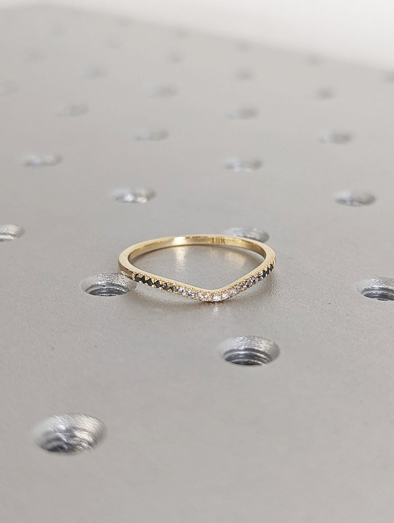 Ombre Diamond Eternity Ring / 14k Gold Half Eternity Diamond Ring / Half Around Diamond Wedding Band / Stackable Ring / Curved Ring Guard