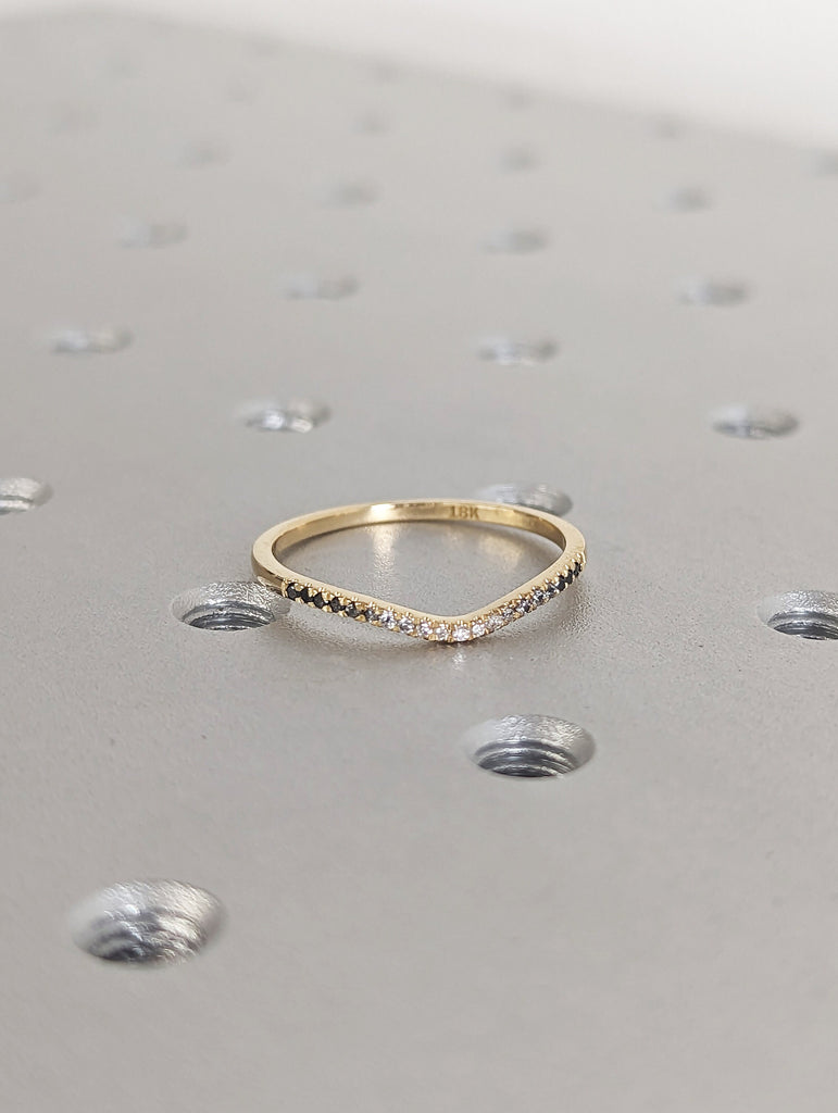 Ombre Diamond Eternity Ring / 14k Gold Half Eternity Diamond Ring / Half Around Diamond Wedding Band / Stackable Ring / Curved Ring Guard