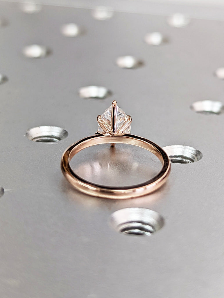 Pear Shaped Moissanite Engagement Ring, Teardrop Moissanite Ring, Yellow Gold Ring Rose Gold Simple Solitaire, Tear Drop Cut Pear Shape