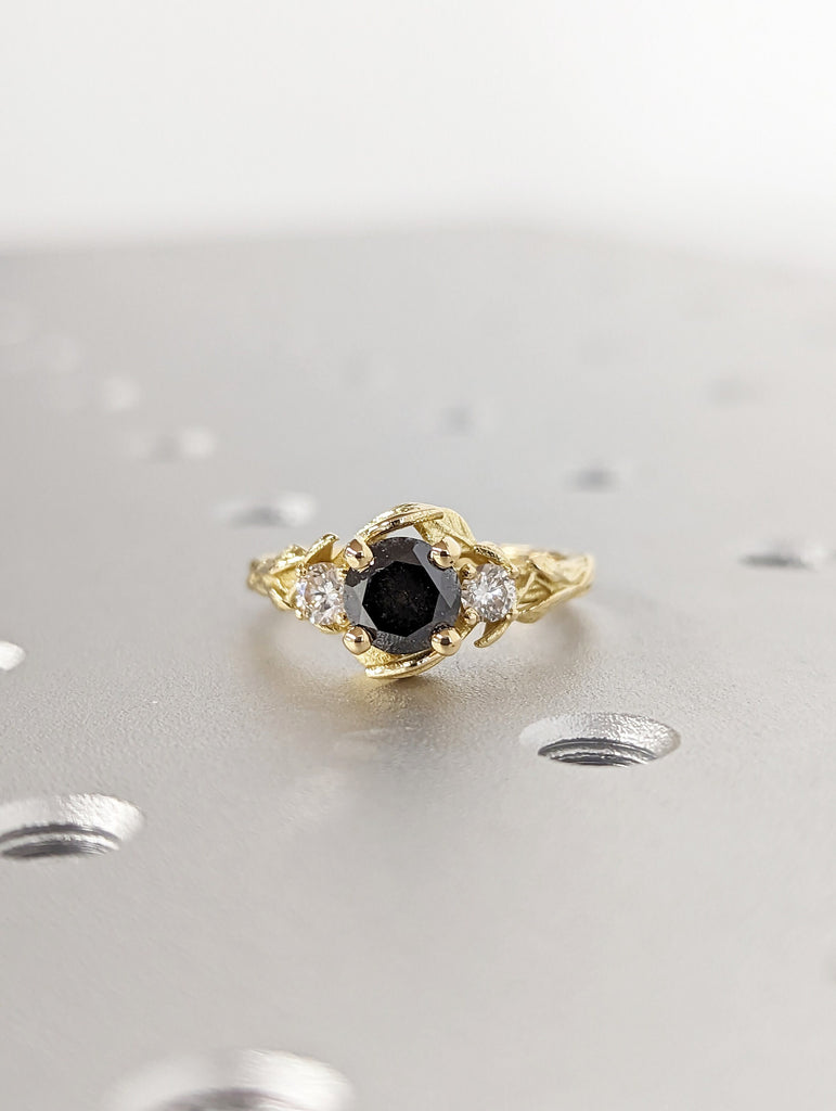 Leaves Engagement Ring, 14K Gold and Diamond engagement ring, engagement ring, leaf ring, vintage, Alternative Engagement Ring