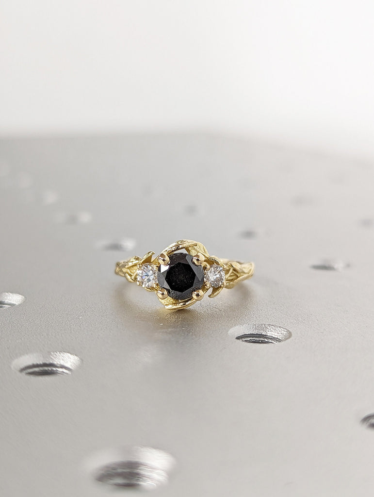 Leaves Engagement Ring, 14K Gold and Diamond engagement ring, engagement ring, leaf ring, vintage, Alternative Engagement Ring