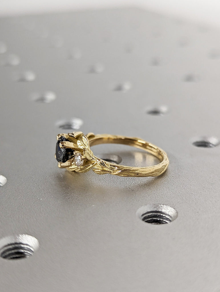 Leaves Engagement Ring, 14K Gold and Diamond engagement ring, engagement ring, leaf ring, vintage, Alternative Engagement Ring