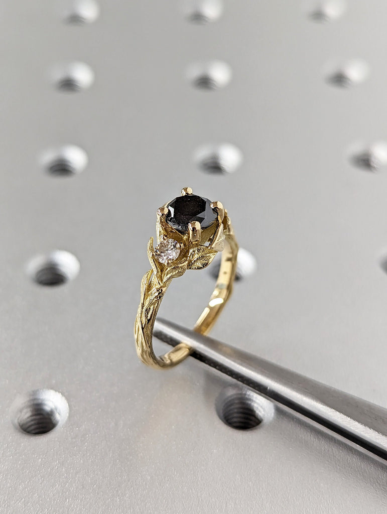 Leaves Engagement Ring, 14K Gold and Diamond engagement ring, engagement ring, leaf ring, vintage, Alternative Engagement Ring