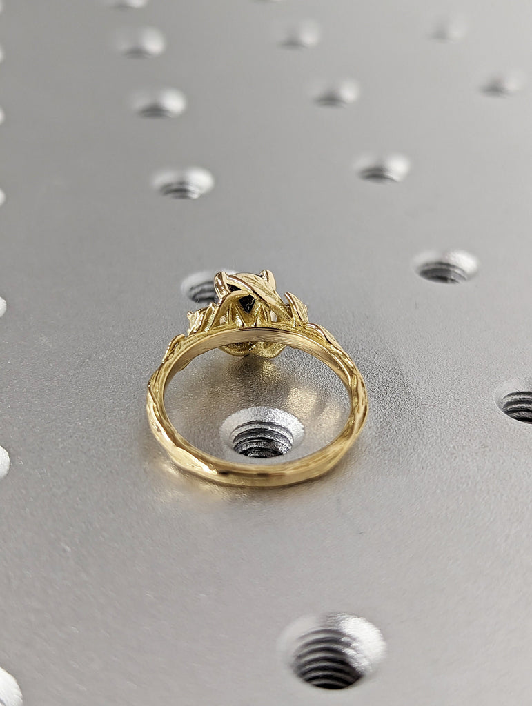 Leaves Engagement Ring, 14K Gold and Diamond engagement ring, engagement ring, leaf ring, vintage, Alternative Engagement Ring
