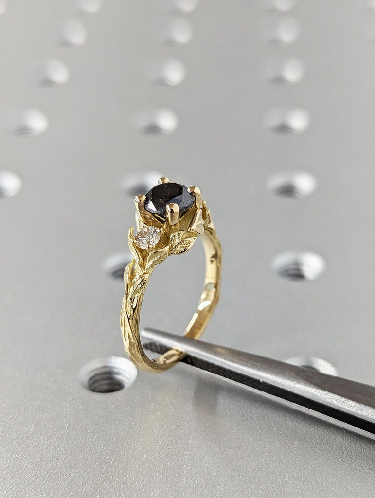 Leaves Engagement Ring, 14K Gold and Diamond engagement ring, engagement ring, leaf ring, vintage, Alternative Engagement Ring