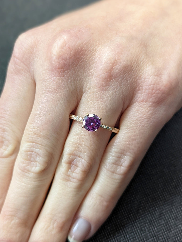 Alexandrite Engagement Ring, Ring For Her Gold, Rose Gold Boho Ring, Personalized Ring For Women, Leaf Engagement Ring Rose Gold