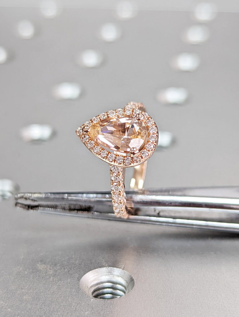 Vintage Teardrop Morganite Ring- 14K Rose Gold Ring- Morganite Engagement Ring- Promise Ring- Anniversary Birthday Gift For Her- Peach Stone