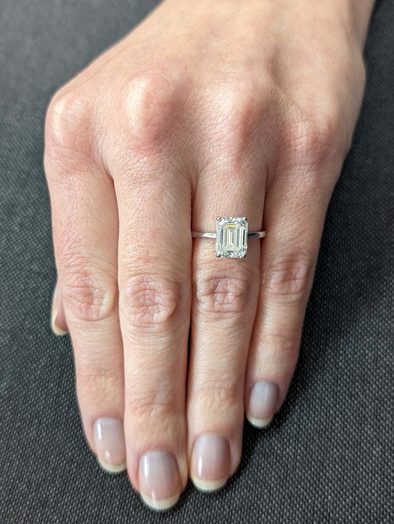 Hidden Halo Emerald Cut Solitaire Engagement Ring, Emerald Cut Engagement Ring, Emerald Cut Ring, 2.5Ct Solid 14k Moissanite Engagement Ring