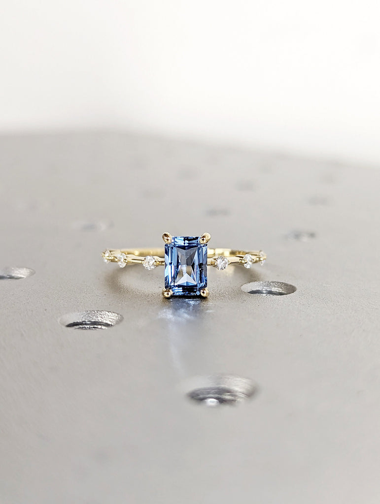 Unique Aquamarine Ring, Elegant Engagement Ring, Blue Promise Ring, 14k Radiant Cut Aquamarine Ring, Anniversary Birthday Gift For Her