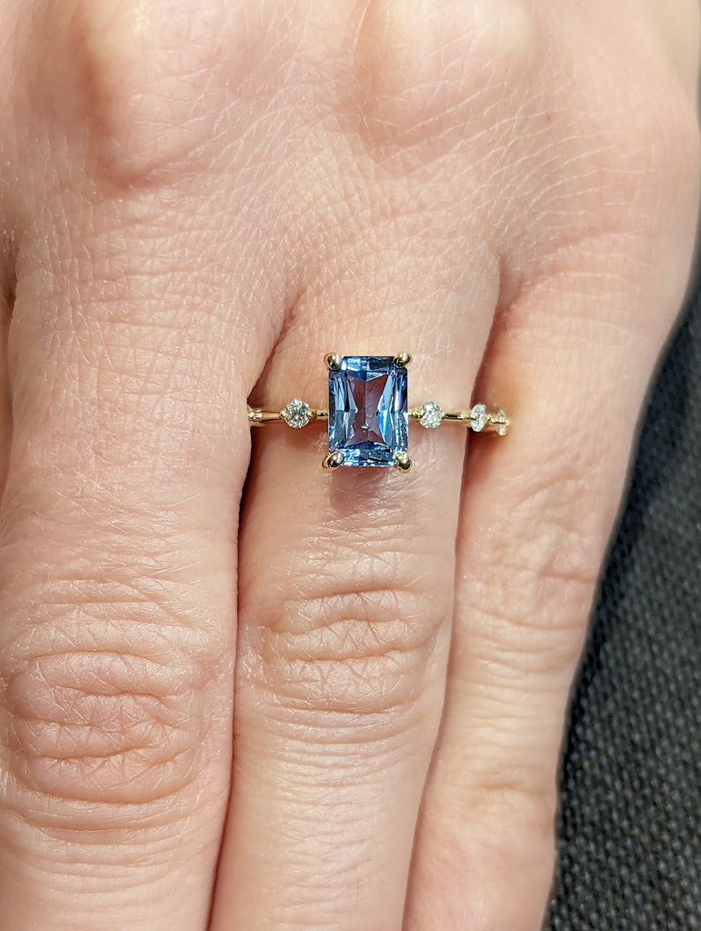 Unique Aquamarine Ring, Elegant Engagement Ring, Blue Promise Ring, 14k Radiant Cut Aquamarine Ring, Anniversary Birthday Gift For Her