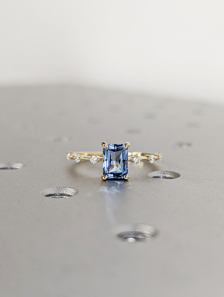 Unique Aquamarine Ring, Elegant Engagement Ring, Blue Promise Ring, 14k Radiant Cut Aquamarine Ring, Anniversary Birthday Gift For Her