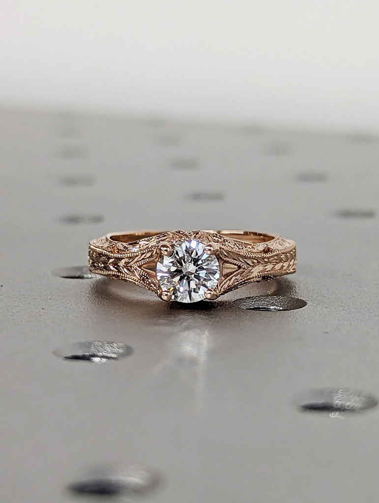 Vintage moissanite engagement ring 14k rose gold Art deco wedding ring moissanite Vintage Filigree Ring engagement anniversary promise