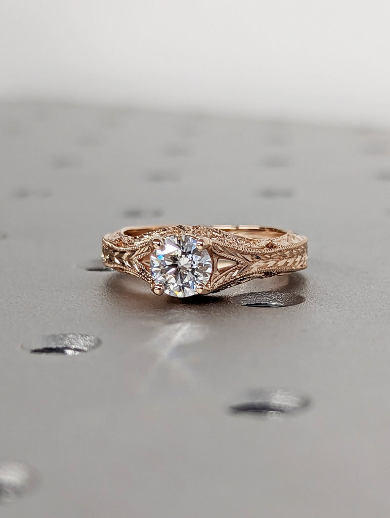 Vintage moissanite engagement ring 14k rose gold Art deco wedding ring moissanite Vintage Filigree Ring engagement anniversary promise