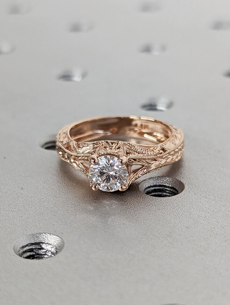 Vintage moissanite engagement ring 14k rose gold Art deco wedding ring moissanite Vintage Filigree Ring engagement anniversary promise