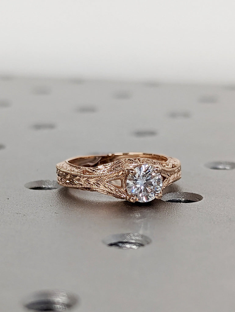 Vintage moissanite engagement ring 14k rose gold Art deco wedding ring moissanite Vintage Filigree Ring engagement anniversary promise