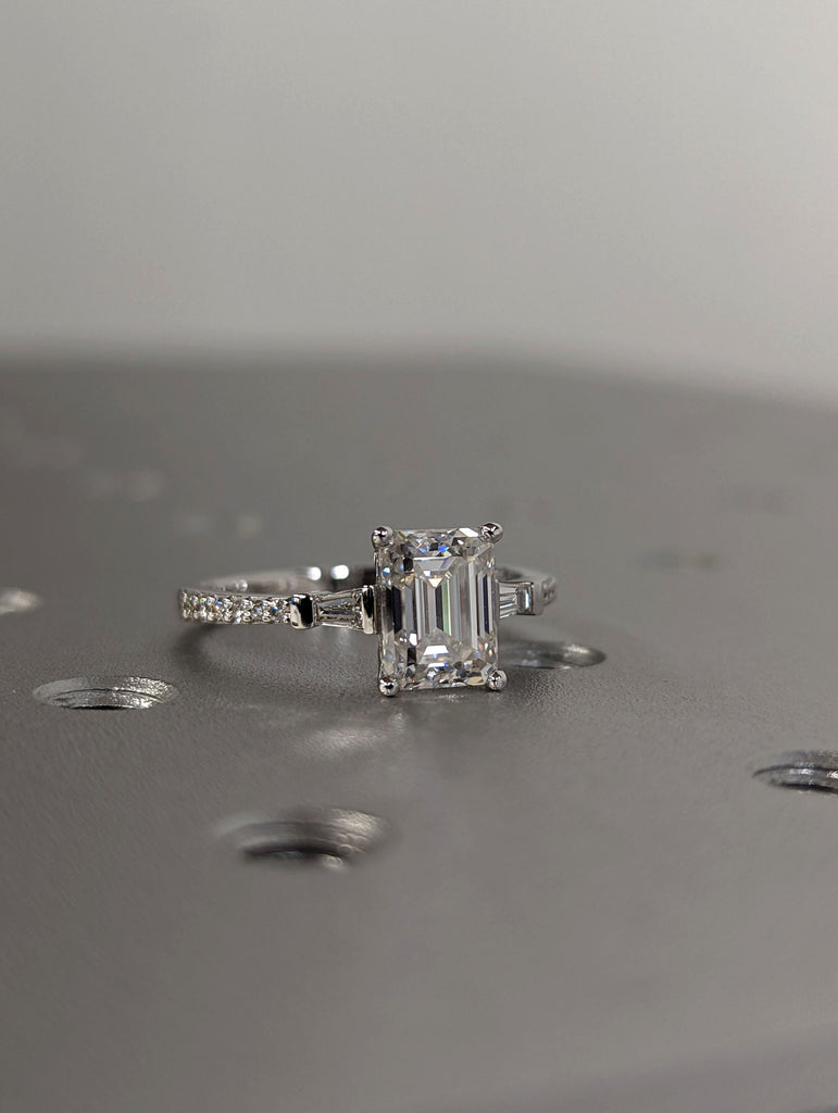 Emerald Cut Engagement Ring, Emerald Cut Ring, Baguette Engagement Ring, Half Eternity 1.5 Ct Solid 14k Gold Moissanite Engagement ring