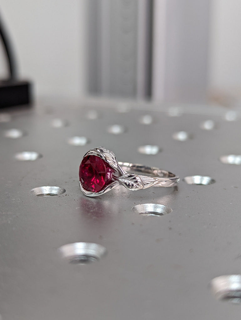 Ruby Engagement Ring, Leaves Ring Ruby Ring, Ruby Engagement Ring Leaf Engagement Ring Rose Gold Ruby Ring, Leaf Ring, Nature Ring