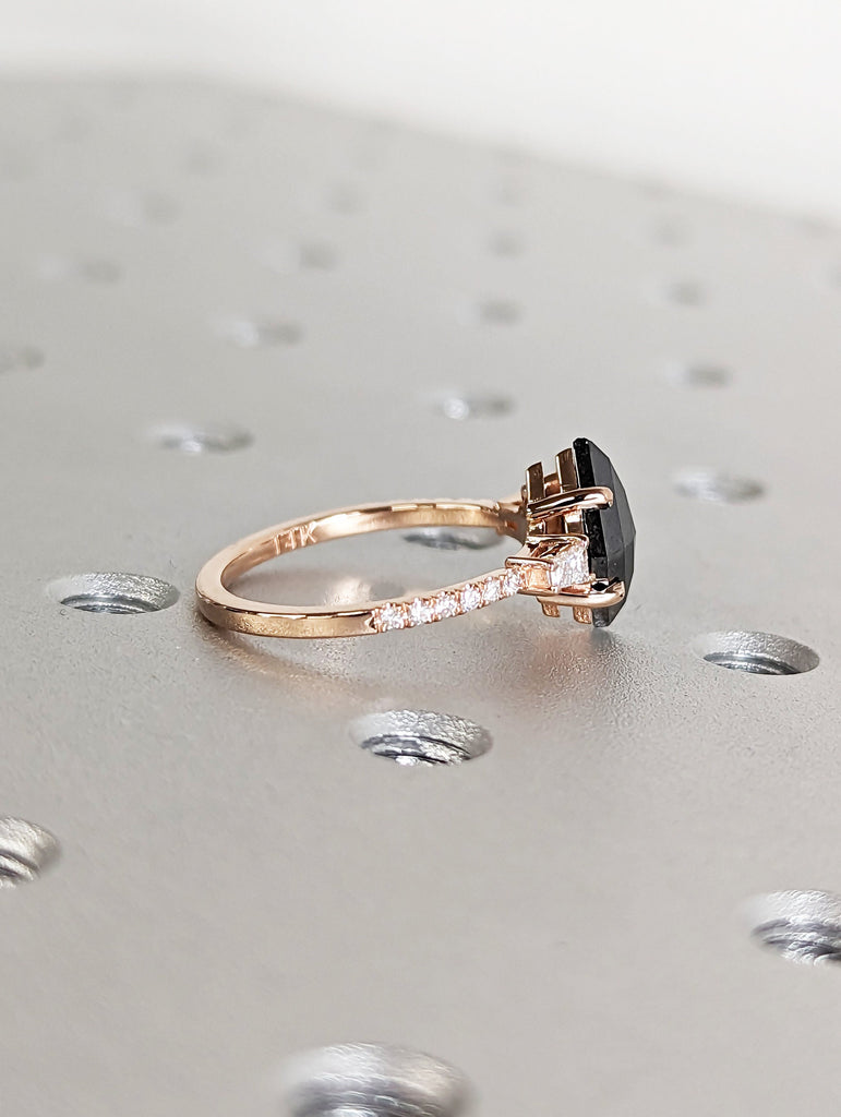 Galaxy Raw Salt and Pepper Diamond Ring- Kite Cut Diamond Engagement Ring Sets- Unique Bridal Geometric Diamond Promise Ring 14K Rose Gold