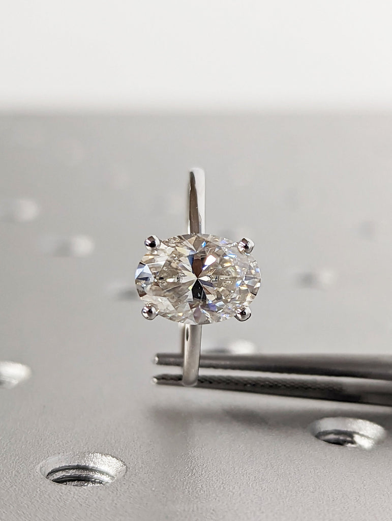 2ct Hidden halo engagement ring, solitaire oval moissanite ring, Hidden Halo Oval Cut Solitaire Engagement Ring in 18K White gold Minimalist