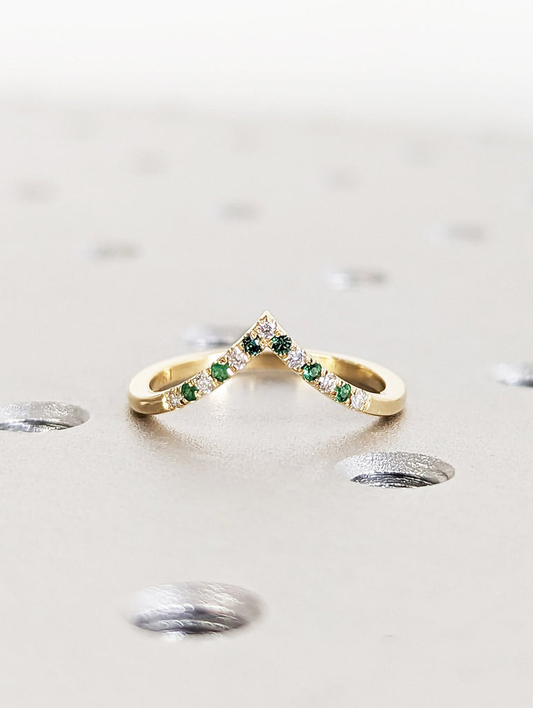 18k Gold Emerald Ring, Emerald Eternity Ring, Diamond Eternity Band, Solid Gold, Wedding Ring, Stackable, Half Eternity Ring, Matching Band