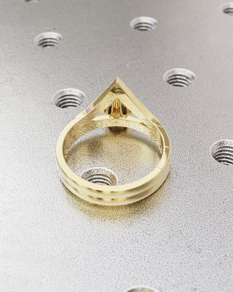 Art deco Pear Salt and Pepper wedding band Vintage Diamond wedding ring Art deco Milgrain matching stacking ombre bridal ring Simple Promise