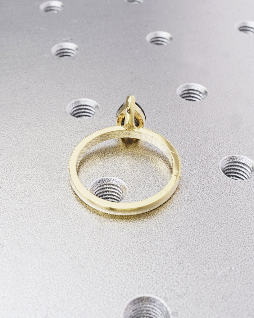 Art deco Pear Salt and Pepper wedding band Vintage Diamond wedding ring Art deco Milgrain matching stacking ombre bridal ring Simple Promise