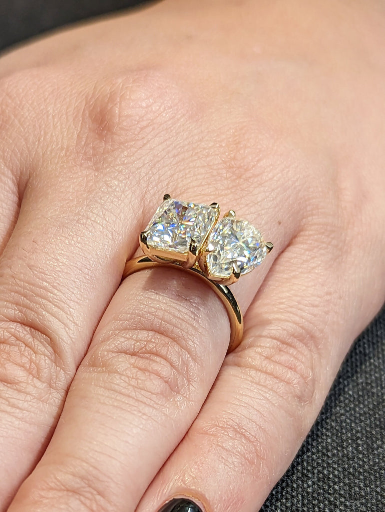 3 Carat Double Stone Engagement Ring Pear Cut and Radiant Cut Moissanite Two Stone Wedding Ring 14K White Yellow Rose Black Gold Talon Prong