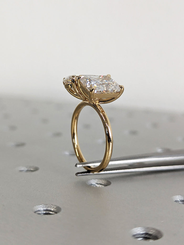 3 Carat Double Stone Engagement Ring Pear Cut and Radiant Cut Moissanite Two Stone Wedding Ring 14K White Yellow Rose Black Gold Talon Prong