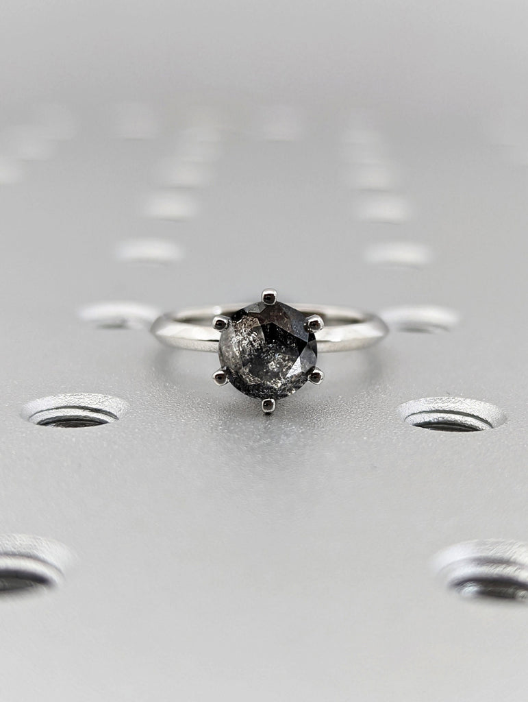 Unique Galaxy Round Cut Salt and Pepper Engagement Ring Vintage Black Icy Color Diamond Wedding Ring Six Prong Solitaire Ring Gift For Women