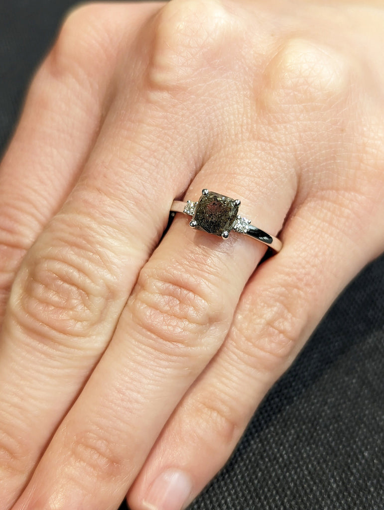 Salt And Pepper Diamond Cushion Ring, Salt And Pepper Diamond Vintage Engagement Ring, Vintage Cushion Ring, Raw Diamond Ring, Raw Cushion
