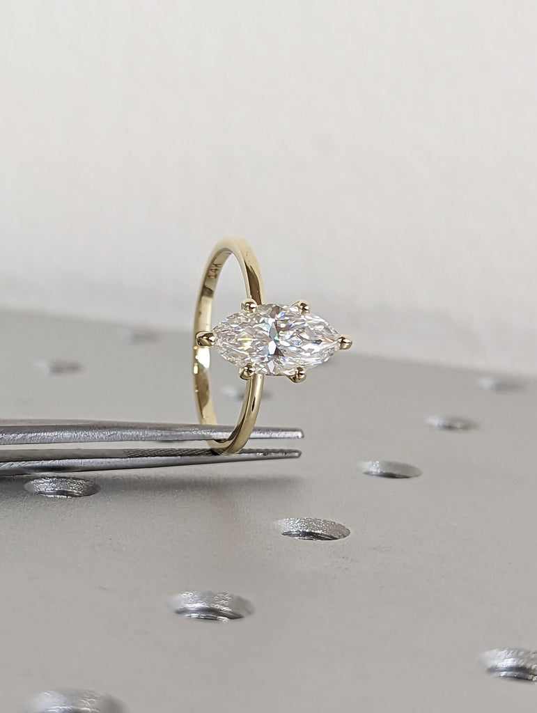 2 Carat Marquise Engagement Ring, Marquise Moissanite Solitaire Engagement Ring, Wedding Ring, Anniversary Ring, 14K Solid Real Yellow Gold