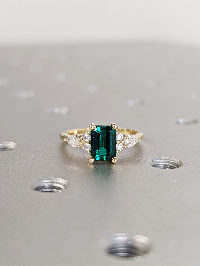 Emerald ring vintage emerald engagement ring 14k yellow gold ring gift unique antique wedding promise anniversary ring for her