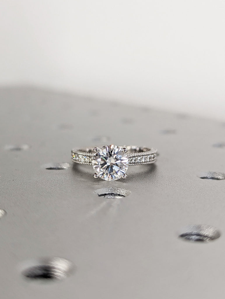 Vintage Engagement Ring 14k gold hand engraved ring, moissanite engagement ring, vintage ring, hand engraving