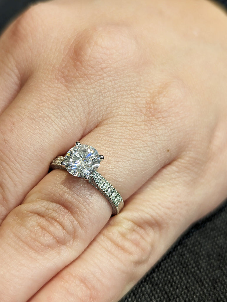 Vintage Engagement Ring 14k gold hand engraved ring, moissanite engagement ring, vintage ring, hand engraving